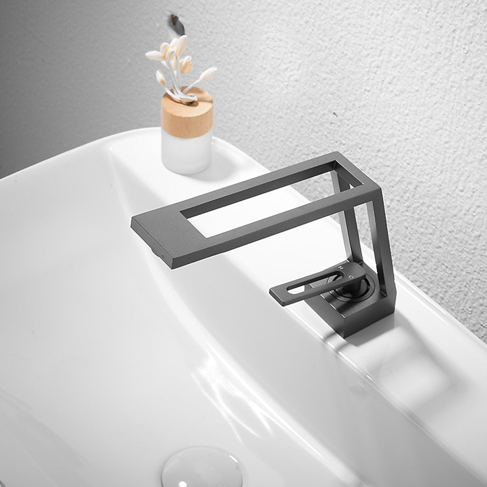 Modern Waterfall Bathroom Faucet, Single-Handle Brass Sink Faucet, Matte Black / Brushed Gold / Gunmetal / Matte White