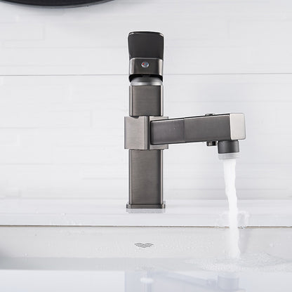 Modern Pull-Out Bathroom Faucet, Single-Hole Swivel Spout Faucet, Matte Black / Chrome / Brushed Nickel / Gunmetal / Matte White