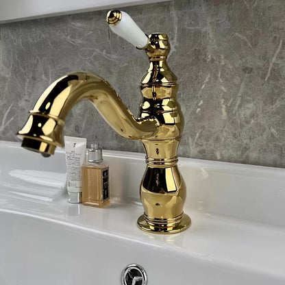 Vintage Single-Hole Bathroom Sink Faucet, Single-Handle Brass Faucet, Polished Gold / Chrome