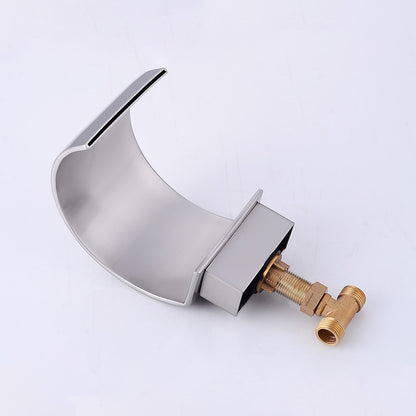 Brushed Nickel Widespread Bathroom Faucet, Contemporary 3-Hole Faucet, Double-Handle Waterfall Spout Faucet