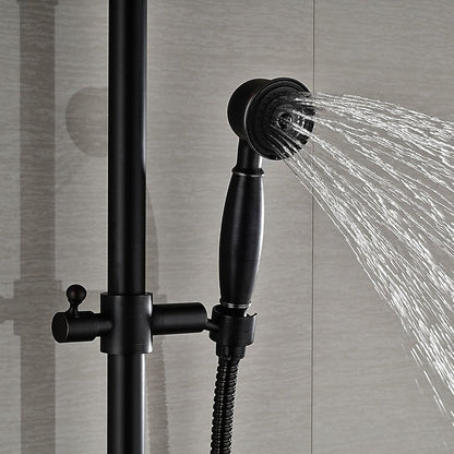 Oil-Rubbed Bronze Antique Rainfall Shower System, Wall-Mounted Brass Dual-Handle Shower Faucet with Handheld Shower