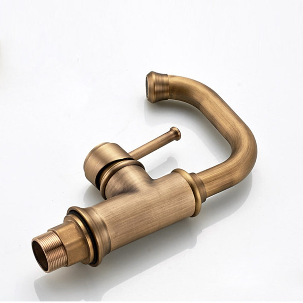 360-Degree Swivel Vintage Bathroom Faucet, Single-Hole Single-Handle Faucet, Antique Brass / Matte Black