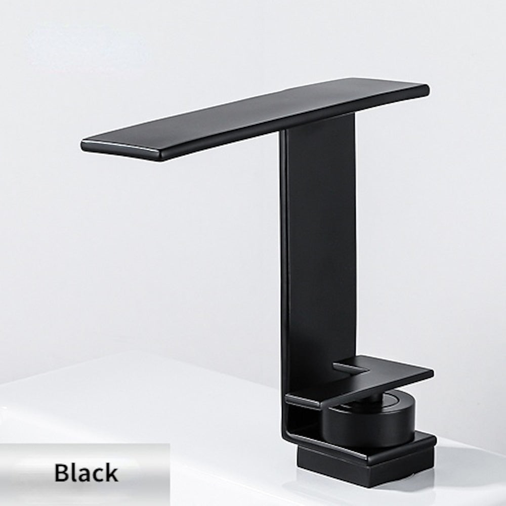 Modern Waterfall Bathroom Faucet, Single-Handle Brass Faucet, Chrome / Matte Black / Gunmetal / Brushed Gold