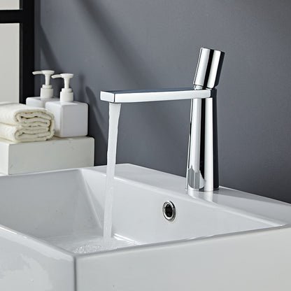 Modern Single-Hole Single-Handle Bathroom Faucet, Brass Flat Spout Basin Faucet, Matte Black / Brushed Gold / Matte White / Chrome / Gunmetal