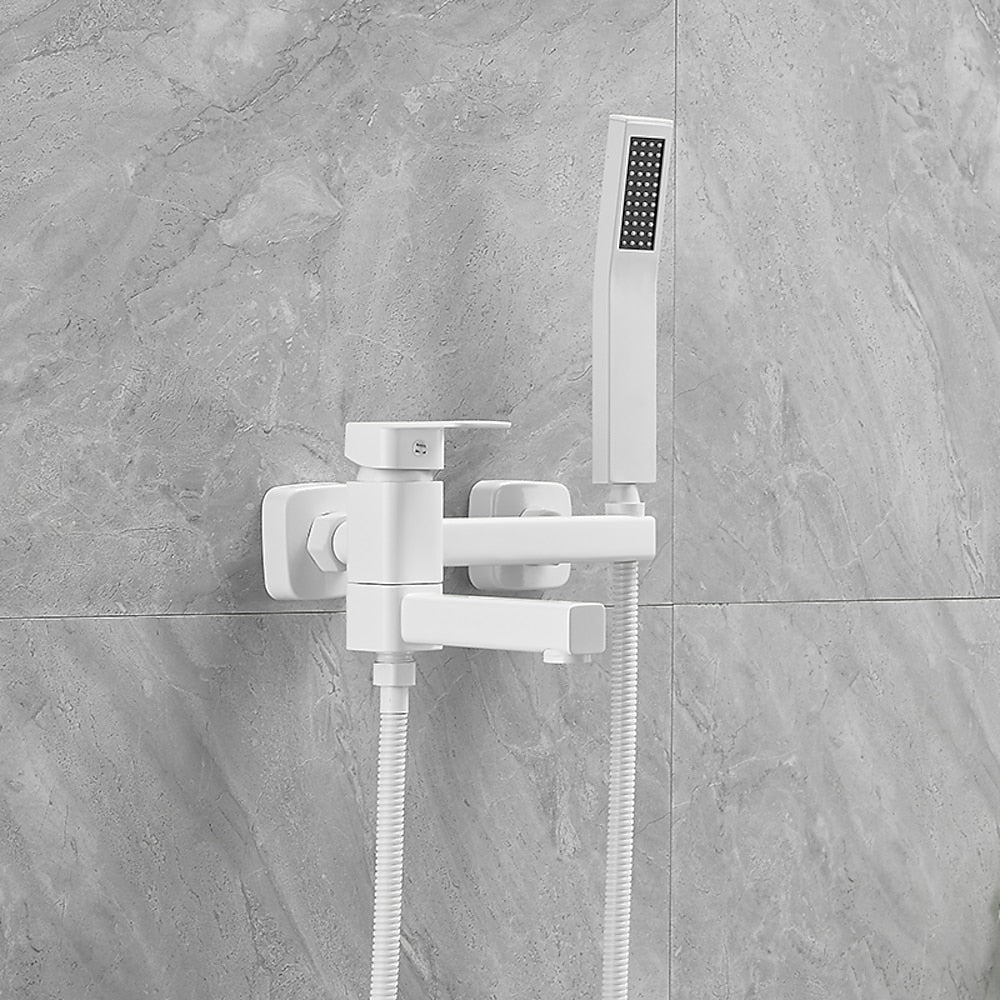 Wall-Mount Single-Handle Swivel Spout Tub Faucet, Bathtub Filler Faucet with Handheld Shower