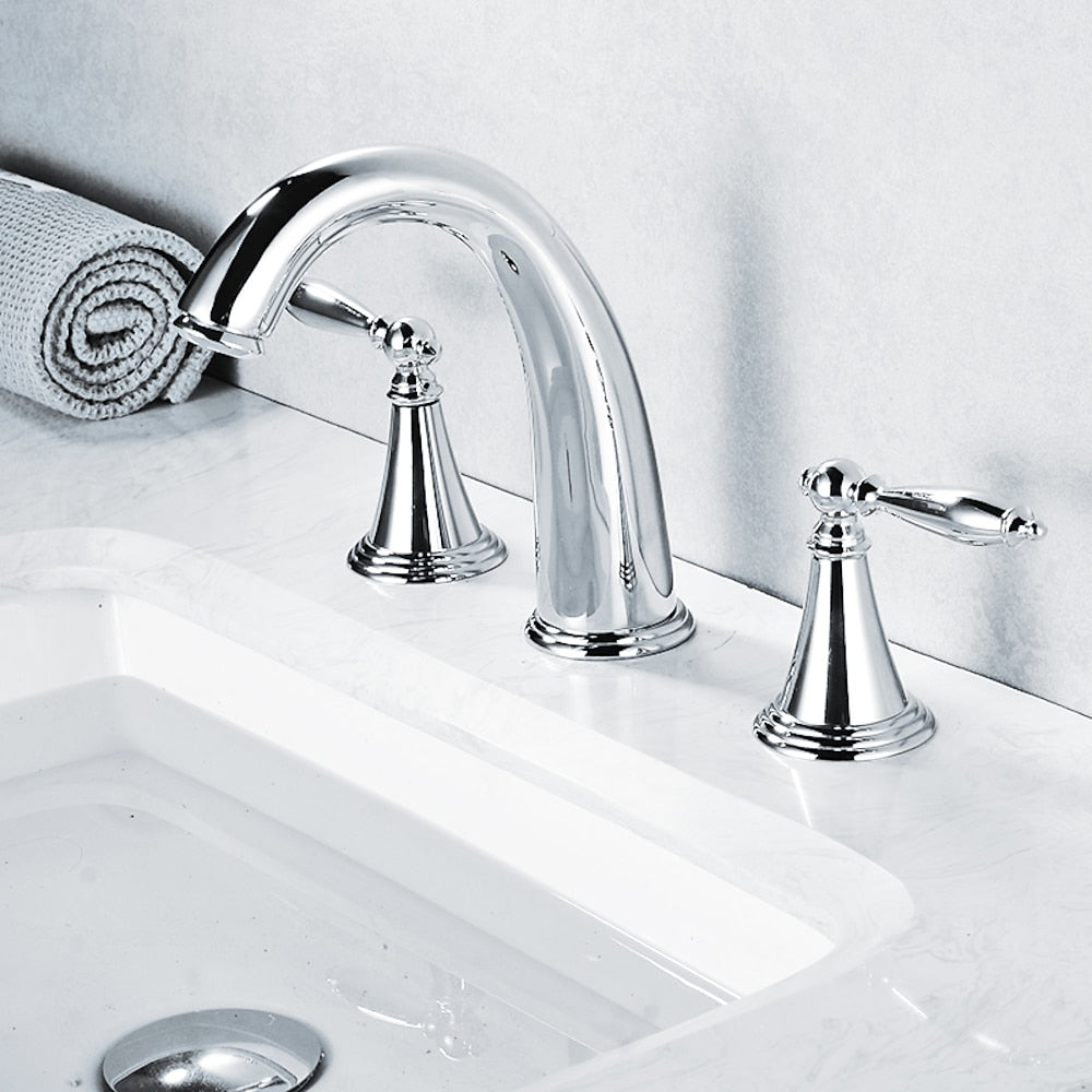 Modern High Arc Bathroom Sink Faucet, Widespread Dual-Handle Faucet, Matte Black / Matte White / Gunmetal / Chrome