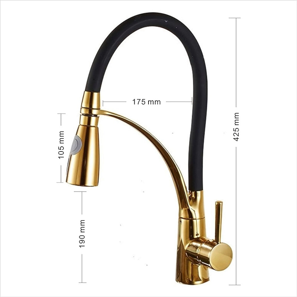 Two-Tone Modern Single-Hole Pull-Down Kitchen Faucet, Single-Handle Brass Faucet with Dual-Mode Swivel Spout