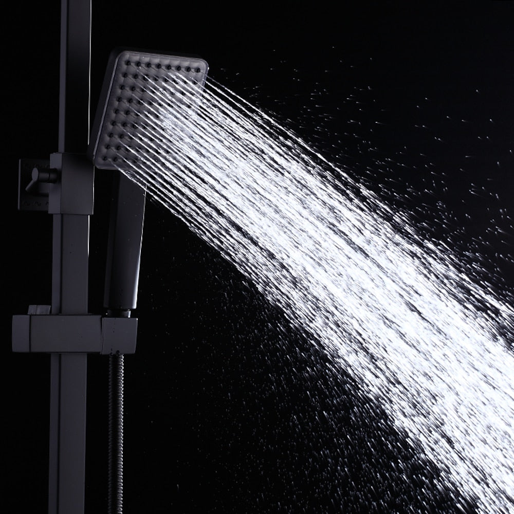 Modern Rainfall Tub Shower System, Wall-Mounted Exposed Shower Faucet with Handheld Spray