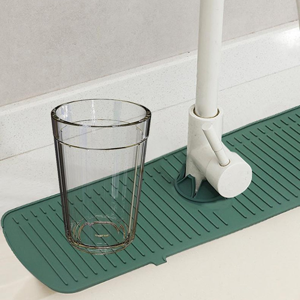 Silicone Faucet Splash Guard Mat, Draining Countertop Protector Pad, White / Gray