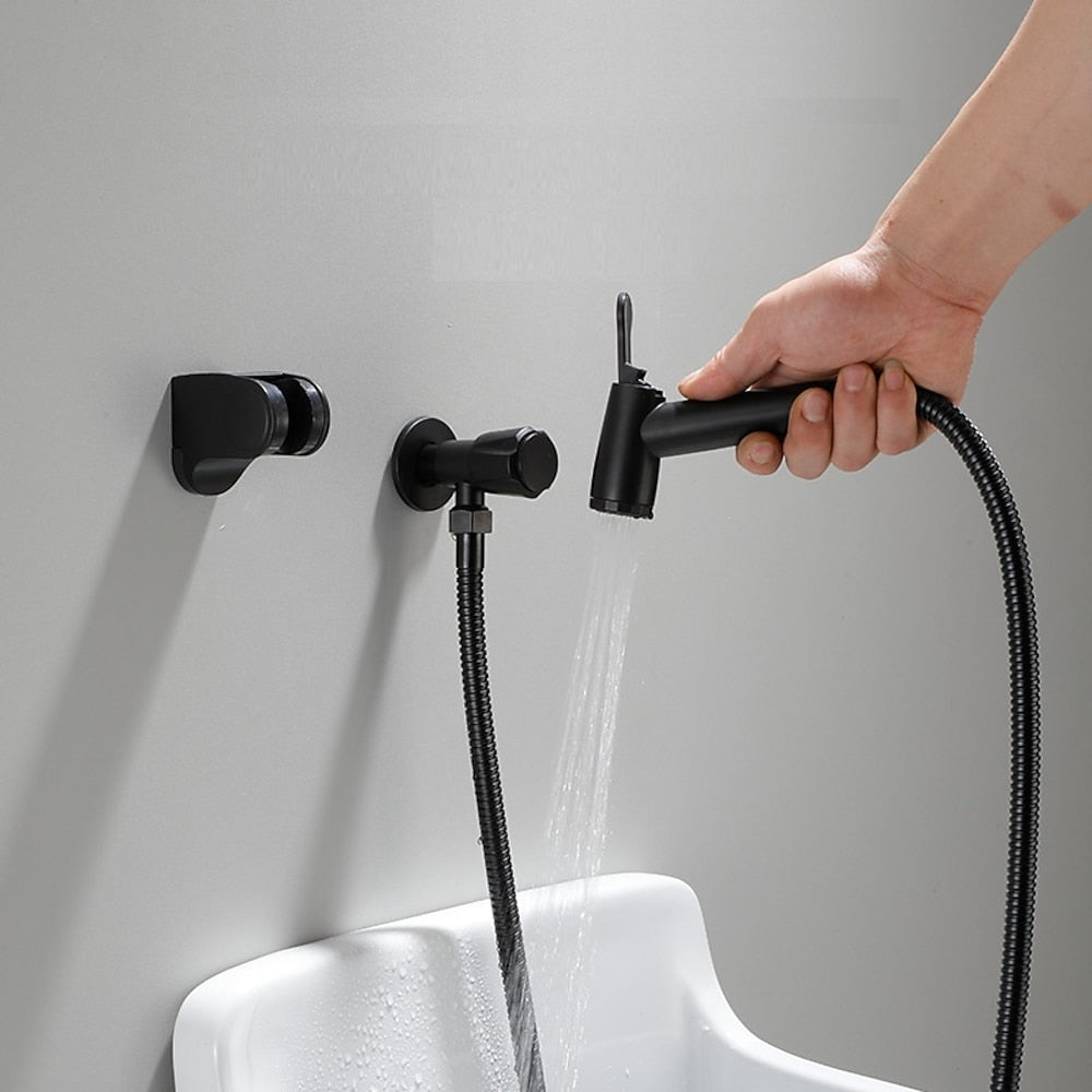Matte Black Wall-Mount Handheld Bidet Sprayer Set, Bathroom Toilet Bidet Sprayer with Hose / T-Valve
