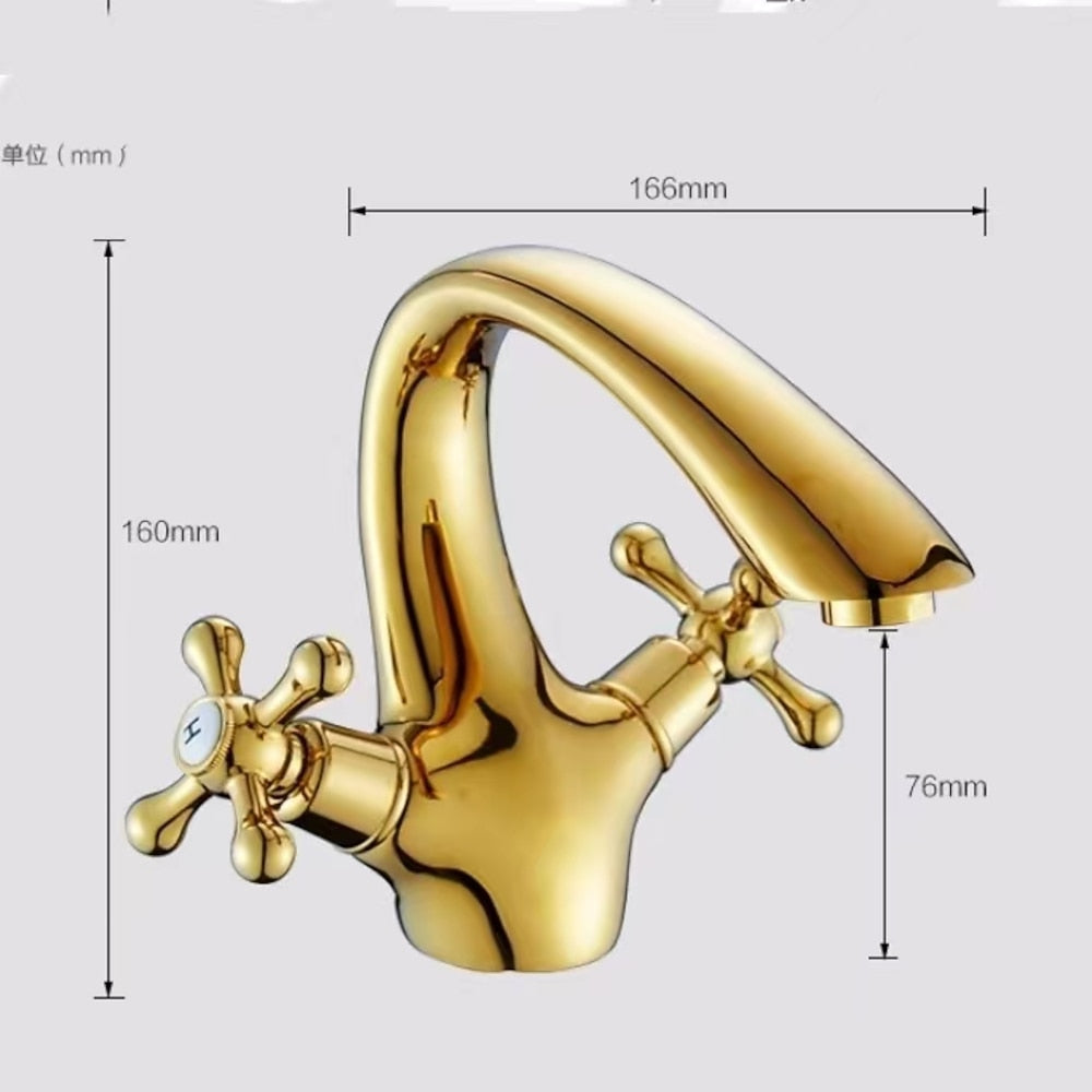 Traditional Dual-Handle Bathroom Faucet, High Arc Brass Sink Faucet, Polished Gold / Chrome / Antique Brass / Oil-Rubbed Bronze
