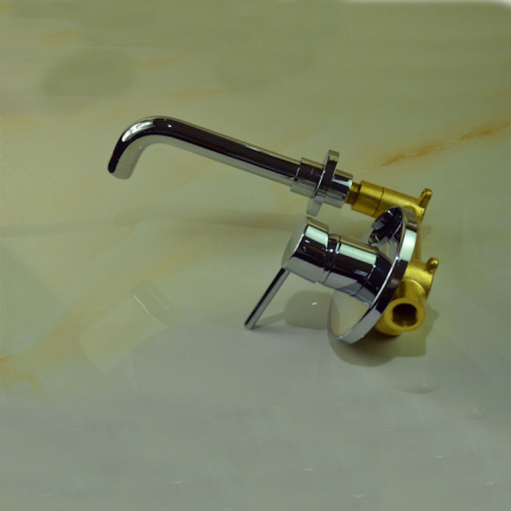 Chrome Wall-Mount Bathroom Sink Faucet, Single-Handle Brass Basin Faucet