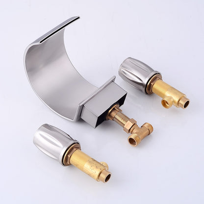 Brushed Nickel Widespread Bathroom Faucet, Contemporary 3-Hole Faucet, Double-Handle Waterfall Spout Faucet