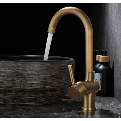 Antique Brass Traditional Bathroom Faucet, Single-Handle High Arc Swivel Spout Faucet