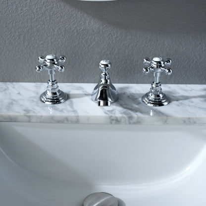 Vintage 3-Hole Widespread Bathroom Faucet, Double Cross Handle Faucet, Chrome / Polished Gold