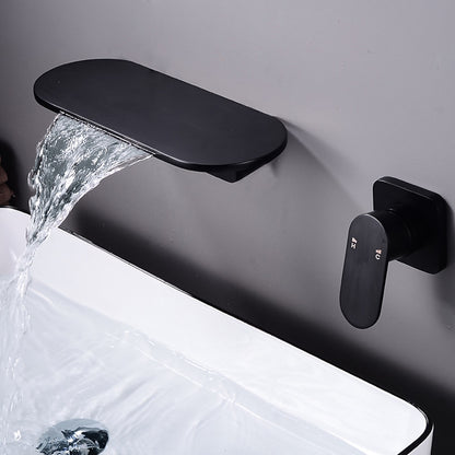 Waterfall Wall-Mount Bathroom Faucet, Single-Handle Brass Sink Faucet, Matte Black / Matte White