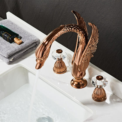 Swan-Neck High Arc Widespread Bathroom Faucet, Dual-Handle 3-Hole Brass Basin Faucet, Antique Brass / Brushed Nickel / Chrome / Matte Black / Oil-Rubbed Bronze / Polished Gold / Rose Gold