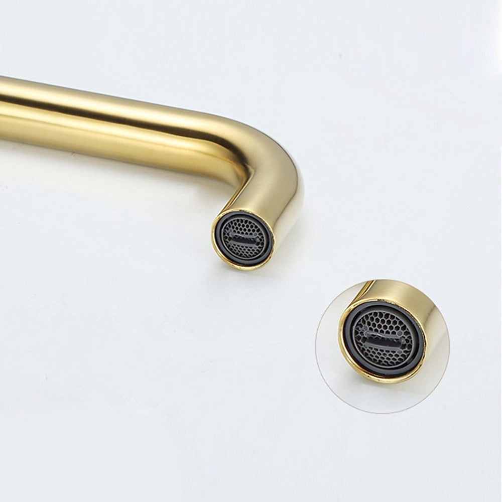 Modern High-Arc Brass Bathroom Faucet, 2-Hole Widespread Single-Handle Sink Faucet, Brushed Gold / Matte Black / Chrome