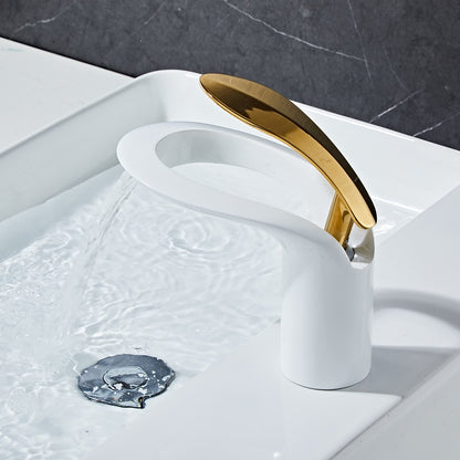 Modern Waterfall Bathroom Faucet, Single-Handle Brass Faucet