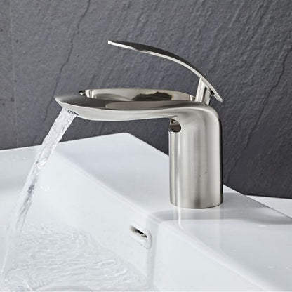 Modern Waterfall Bathroom Faucet, Single-Handle Brass Faucet