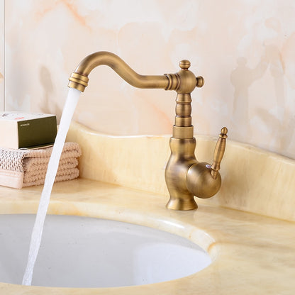 Vintage Single-Hole Bathroom Faucet, High-Arc Swivel Spout Faucet, Antique Brass / Chrome / Polished Gold