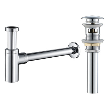Contemporary Round Brass Bottle P-Trap, Bathroom Basin Sink Drain with Pop-Up Drain, Matte Black / Chrome