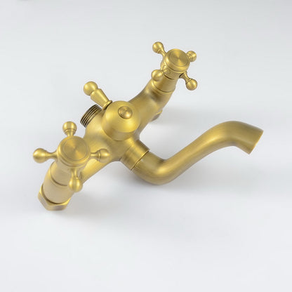 Antique Brass Traditional Deck-Mount Tub Faucet, Two-Handle Tub Filler with Handheld Shower