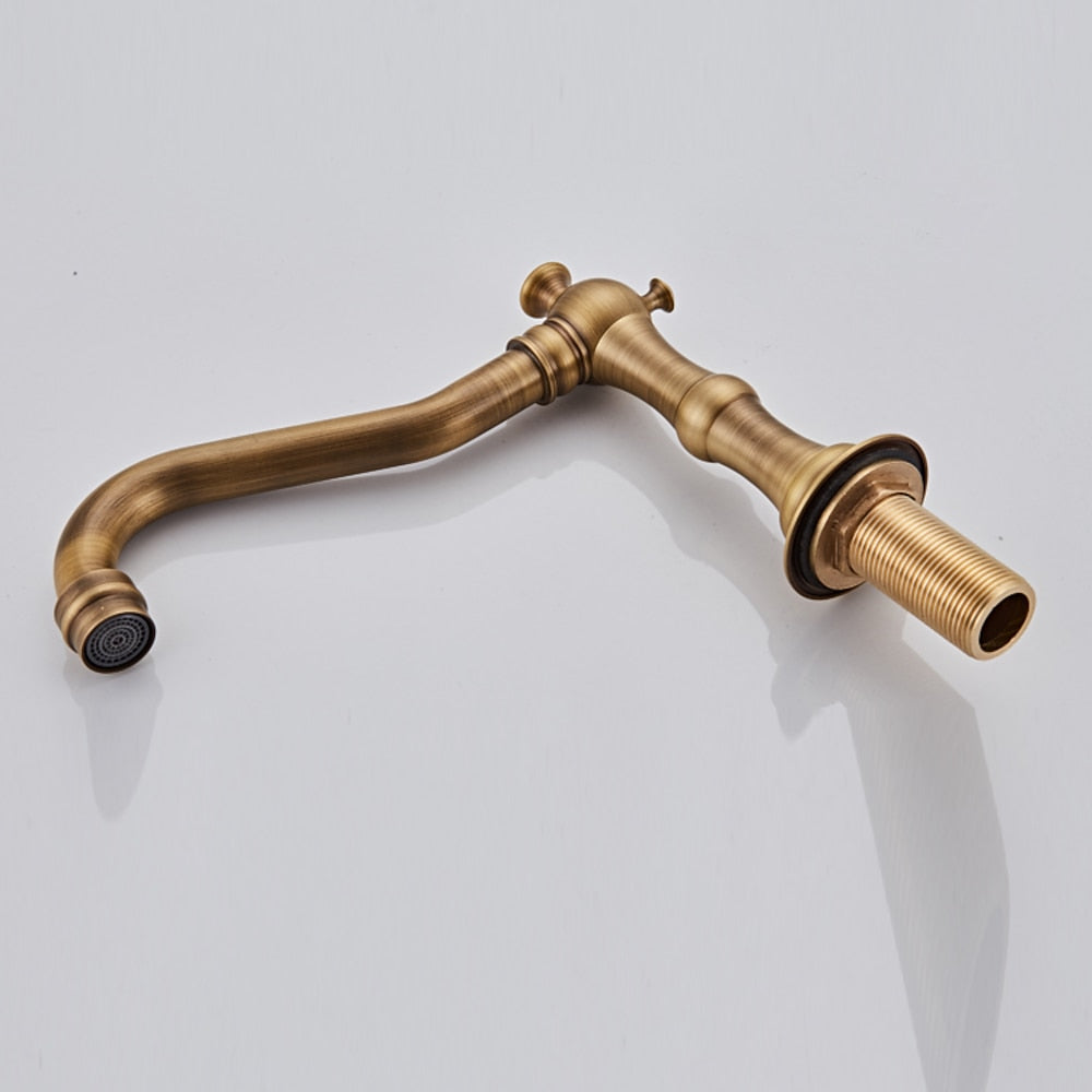 Traditional Antique Brass Widespread Bathroom Faucet, Dual Cross Handle Sink Faucet
