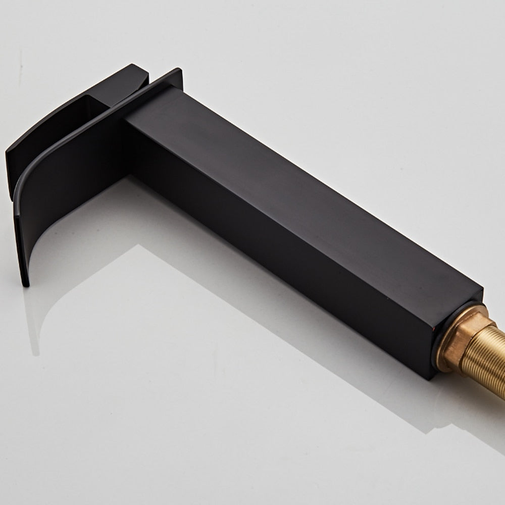 Waterfall Single-Hole Bathroom Faucet, Modern Single-Handle Vessel Sink Faucet, Matte Black / Polished Gold