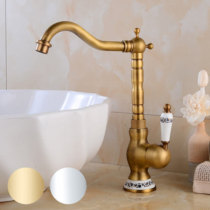 Vintage Ceramic Single-Handle Vessel Faucet, High Arc Swivel Bathroom Faucet, Antique Brass / Chrome / Polished Gold