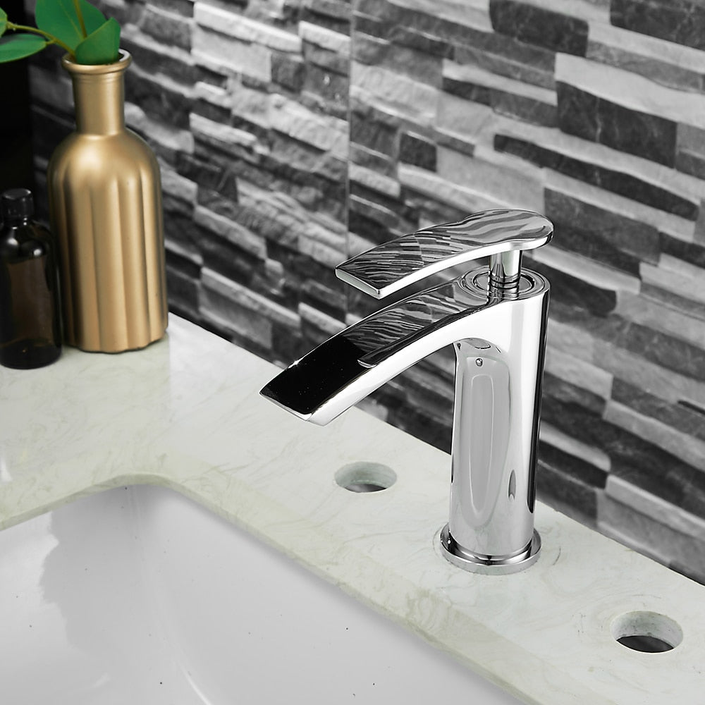 Waterfall Modern Bathroom Vessel Sink Faucet, Single-Handle Single-Hole Brass Basin Faucet