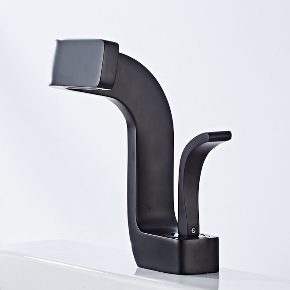 Waterfall Modern Bathroom Faucet, Single-Handle Single-Hole Brass Faucet