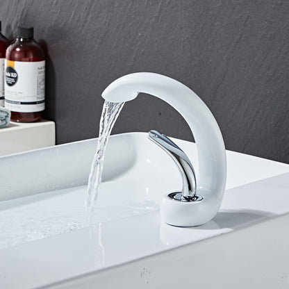 Modern Waterfall Single-Hole Bathroom Faucet, Single-Handle Brass Body Faucet, Matte Black / Brushed Nickel / Chrome / Matte White