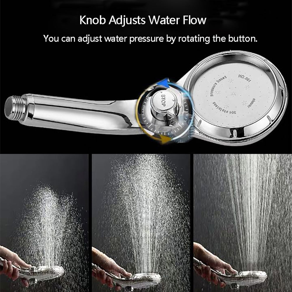 High Pressure Handheld Shower Head with Stop Button, Stepless Flow Control Water Saving ABS Showerhead, White / Gold / Silver