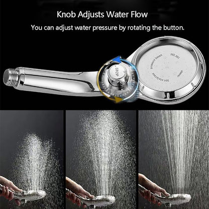 High Pressure Handheld Shower Head with Stop Button, Stepless Flow Control Water Saving ABS Showerhead, White / Gold / Silver