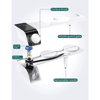 Matte White Non-Electric Dual-Nozzle Toilet Bidet Attachment, Self-Cleaning Bidet Sprayer with Adjustable Water Pressure Controls