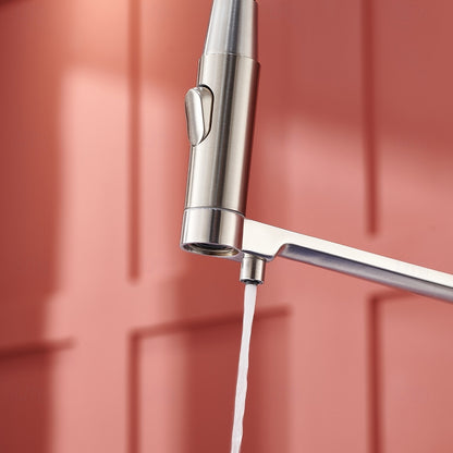 3-in-1 Pull-Down Kitchen Faucet with Drinking Water Spout, Dual-Handle Brass Kitchen Sink Faucet, Chrome / Brushed Gold / Gunmetal