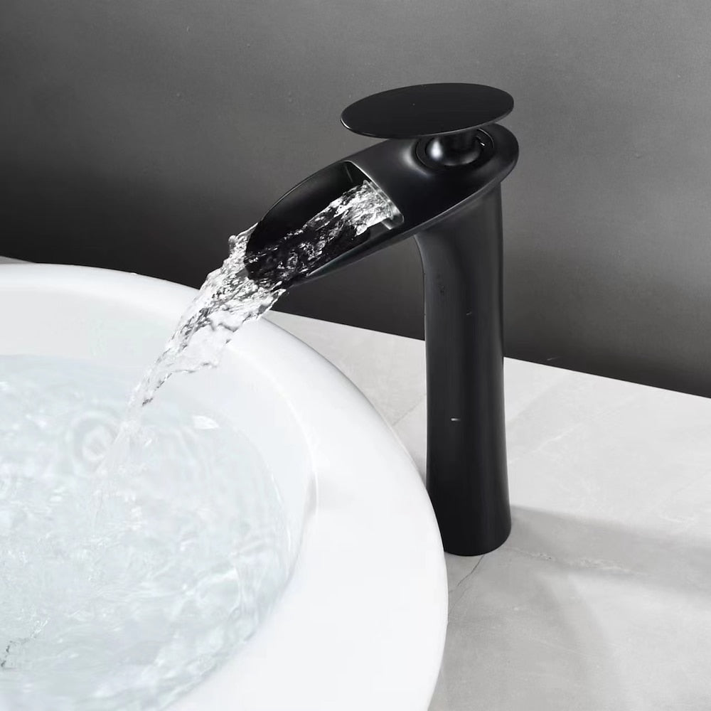 Waterfall Vessel Bathroom Faucet, Modern Single-Handle Single-Hole Tall Basin Faucet