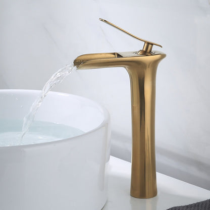 Waterfall Modern Brass Vessel Sink Faucet, Single-Handle Tall Faucet