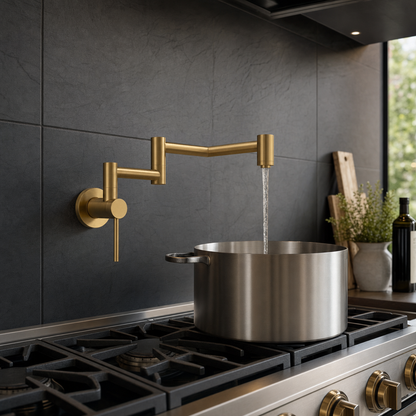 Wall-Mount Dual Joint Folding Pot Filler Faucet, Brushed Gold