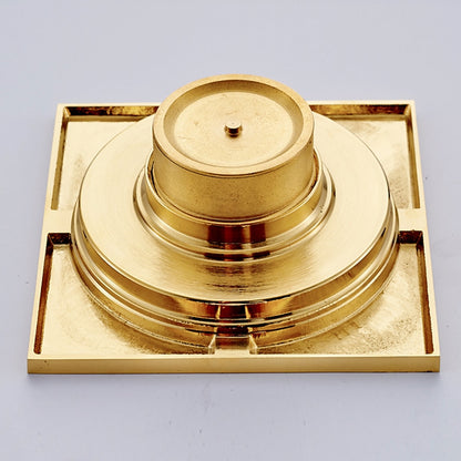 Polished Brass Square Shower Floor Drain, Contemporary Brass Floor Drain with Removable Cover