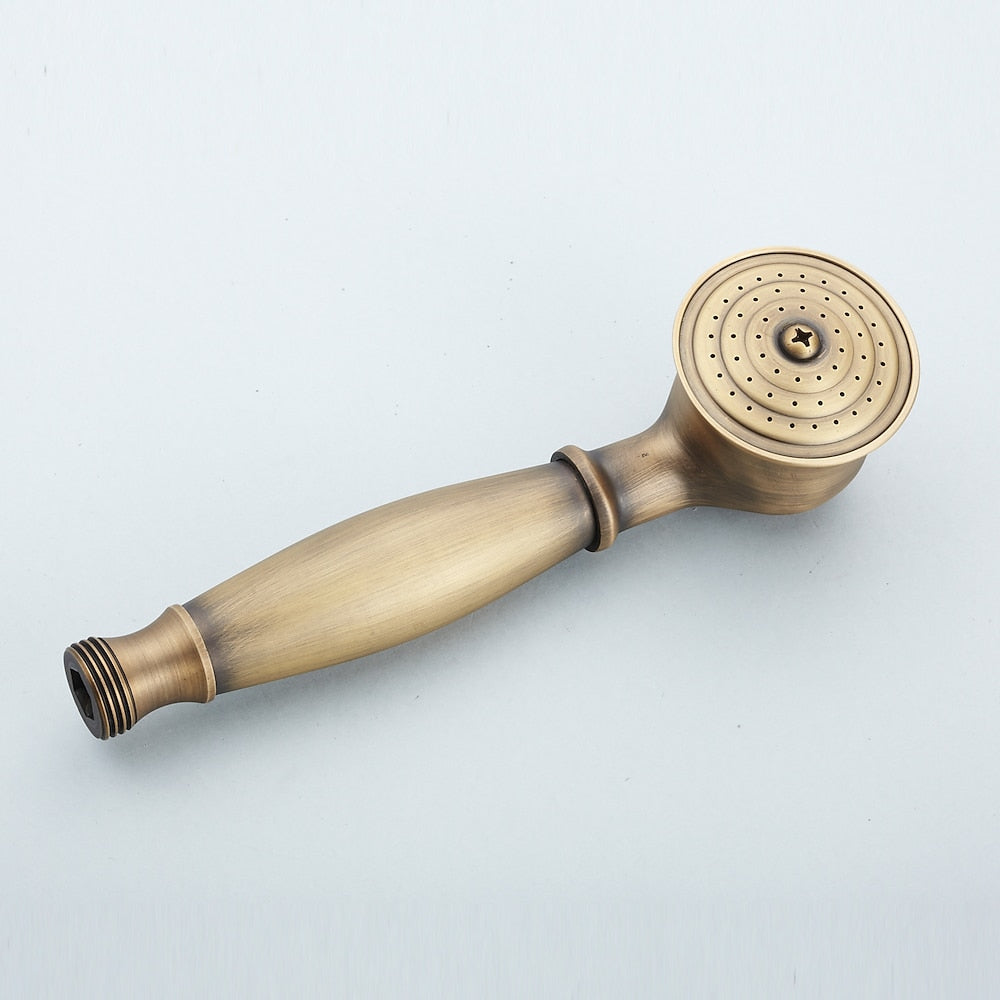 Antique Brass Retro Wall-Mount Shower Faucet, Dual-Handle Brass Faucet with Handheld Shower
