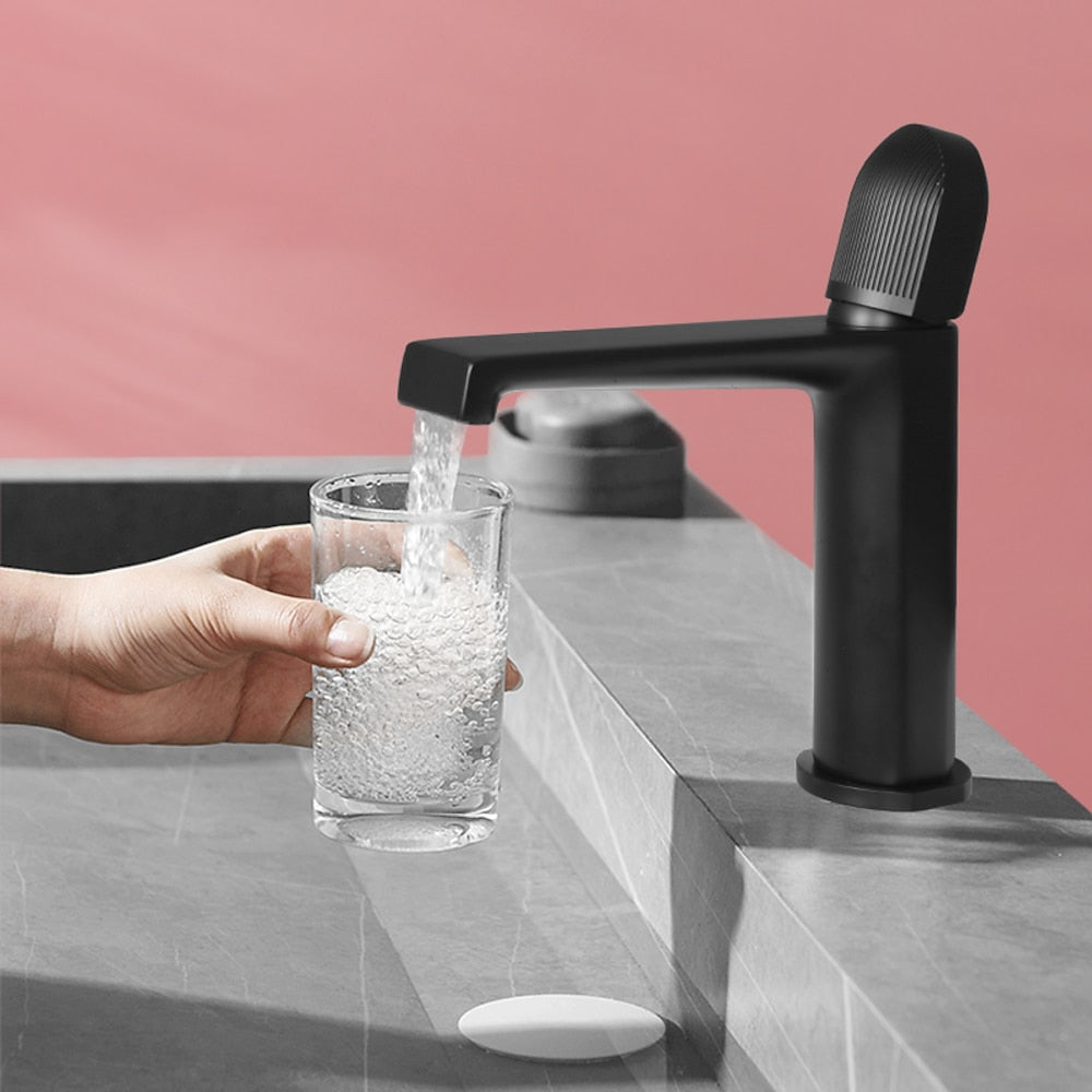 Waterfall Bathroom Faucet, Modern Single-Handle Brass Sink Faucet, Matte Black / Gunmetal / Matte White / Chrome / Brushed Gold