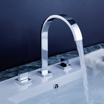 Chrome Modern Waterfall Bathroom Faucet, Widespread Dual-Handle Faucet