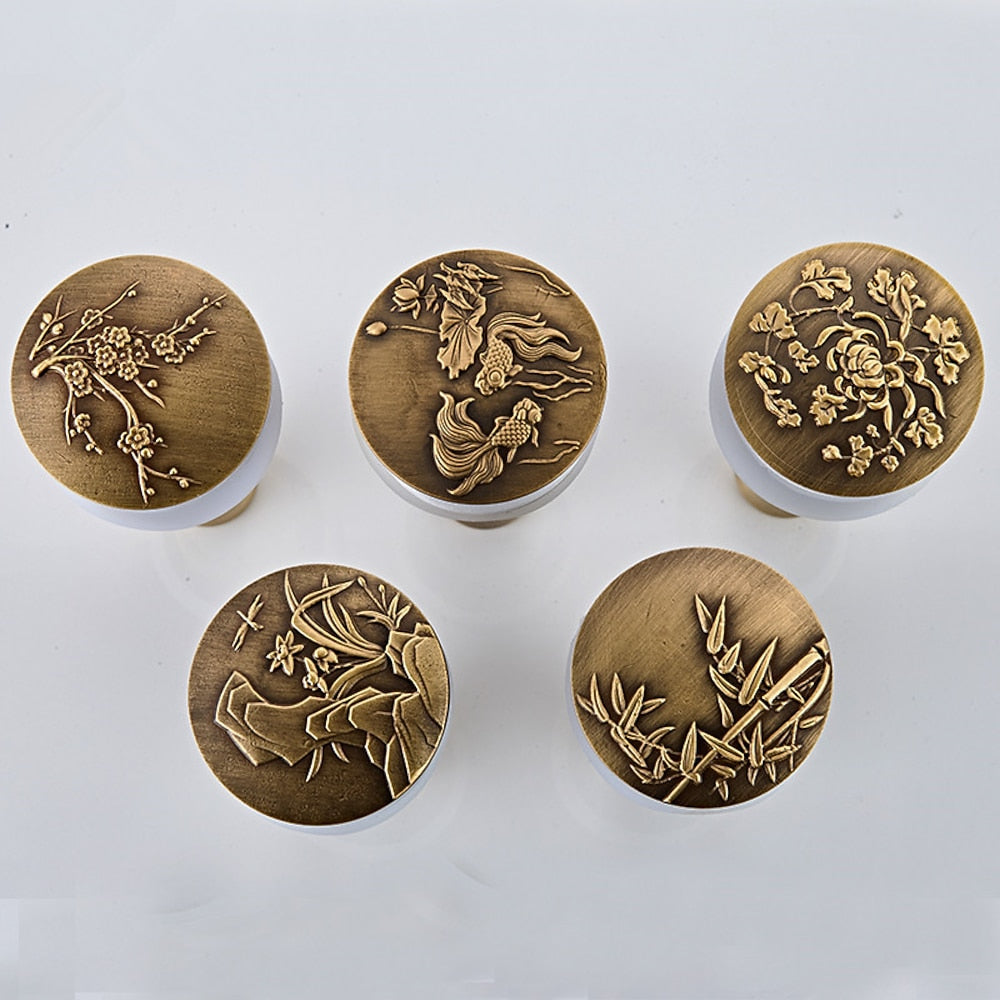 Antique Brass Engraved Bathroom Sink Pop-Up Drain, Solid Brass Vanity Basin Drain Assembly, With / Without Overflow
