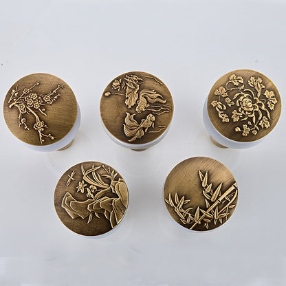 Antique Brass Engraved Bathroom Sink Pop-Up Drain, Solid Brass Vanity Basin Drain Assembly, With / Without Overflow