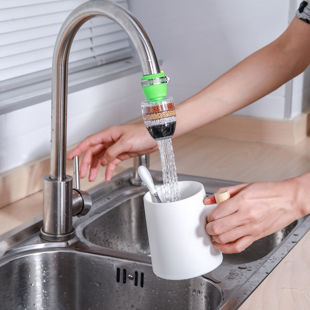 Multi- Six-Layer Faucet Water Filter, Adjustable Splash-Proof Tap Purifier Attachment for Kitchen / Bathroom