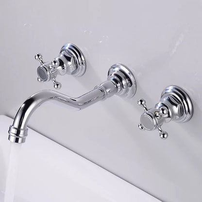 360-Degree Swivel Spout Wall-Mount Bathroom Faucet, Traditional Dual Cross Handle Brass Faucet, Antique Brass / Matte Black / Chrome / Matte White