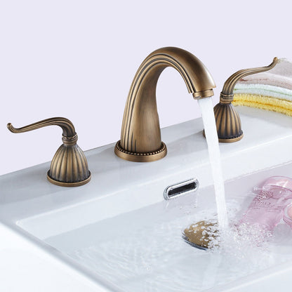 Vintage 3-Hole Widespread Bathroom Sink Faucet, Two-Handle Brass Faucet with High Arc Spout, Antique Brass / Oil-Rubbed Bronze