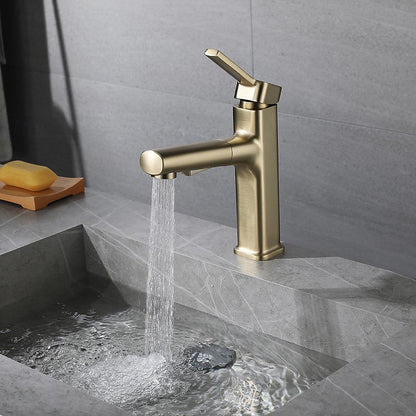 Modern Pull-Out Single-Hole Bathroom Faucet, Single-Handle Basin Faucet, Chrome / Matte Black / Brushed Gold / Gunmetal